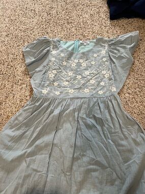 Polagram Light Blue Embroidered Flutter-Sleeve Dress